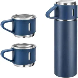 BMR 500ml Steel Blue Hot &a; Cold Vacuum Flask Bottle with 3 Cups (Pack of 2)-picture-19