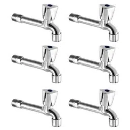 Drizzle AcuraMini 6 Pcs Brass Chrome Finish Silver Long Body Bib Cock Set with Foam Flow, LONGACURAMINI6-1