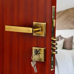Voltizi Rose Stainless Steel Antique Brass Matt Finish 4 Latches Mortise Door Lock Handle Set with 3 Computer Keys, Altis-8