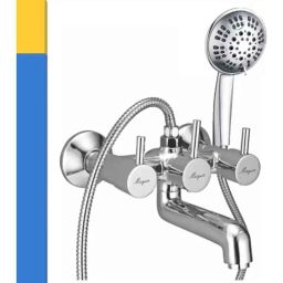 Mayur Ocich Flaro 2 Pcs Brass Wall Mount Telephonic Heavy Duty Wall Mixer Set with Multi Flow Hand Shower-14