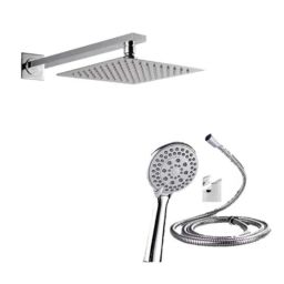IRIS Stainless Steel 304 Square Overhead Shower &a; ABS Silicon Hand Shower with Hose Pipe &a; Wall Hook Combo-image-39