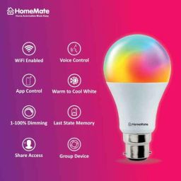 HomeMate 9W Polycarbonate Wi-Fi RGB+CCT Smart LED Bulb, 16 Million Colours Warm &a; Cool White with Alexa, Google Assistant &a; Siri, Base B22, HM-SMBL-9W image 2