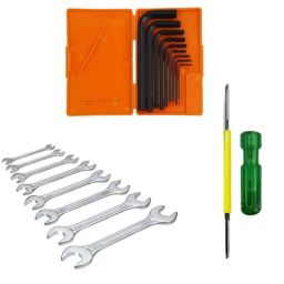 Hillgrove HGCM331M1 9 Pcs Full Hex Allen Key Set with 8 Pcs Double Open End Wrench &a; 2-in-1 Phillip Screwdriver, HGCM623-6