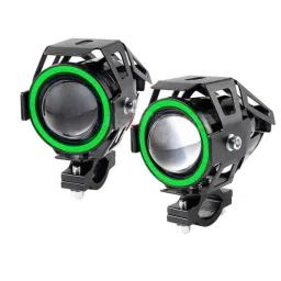 AllExtreme EXU7BG2 2 Pcs 12W Green &a; White U7 CREE LED Fog Light Work Lamp with Hi-Low, Flashing Beam &a; Angel Eye Ring Set-1
