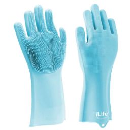 ILife 16 inch Latex free Silicon Turquoise Scrubber Gloves for Dishwashing-image-81