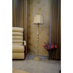Tucasa White Mango Wood Floor Lamp with Off White Polycotton Shade, WF-139-image-1