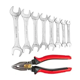 Globus 319 8 Pcs 6-7 to 20-22 Steel Double Open End Spanner Set with 8 inch Combination Plier Combo, GL-8CP-DOER8-2