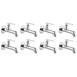 Spazio Vignette Smartbuy Brass Chrome Finish Quarter Turn Long Body Bib Cock with Wall Flange (Pack of 8)-picture-12