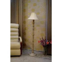 Tucasa Classic White Mango Wood Floor Lamp with Off White Conical Polycotton Shade, WF-90-picture-6