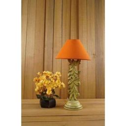 Tucasa Mango Wood Crushed Yellow Carving Table Lamp with 10 inch Polycotton Orange Pyramid Shade, WL-60-image-87