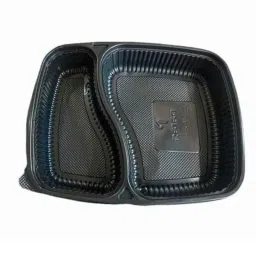 Divatos 2 Compartment Plastic Black Meal Tray with Lid, DI2CPMLPBK25 (Pack of 25)-image-43