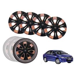 Auto Pearl 4 Pcs 15 inch Black &a; Copper ABS Press Type Hubcap Wheel Cover Set with Retention Ring for Honda CityIvtec-image-85
