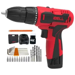 iBELL 12V DC 1500mAh Red Cordless Driver Drill, IBL CD12-74 with 1 Pc Charger, 1 Pc Battery &a; 32 Pcs Accessories-0