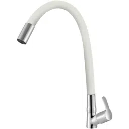 IRIS Q3 Brass Chrome Finish White Flexible Swan Neck Basin Tap with Wall Flange-image-16