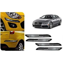 Auto Pearl 4 Pcs PVC &a; Rubber Black Double Chrome Linning Bumper Corner Moulding Set for Audi S7-40
