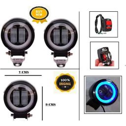 AOW Harley Type Bike Led Fog Lamp Light Assembly White &a; Blue (Set of 2) with Switch for Honda CB Shine-3