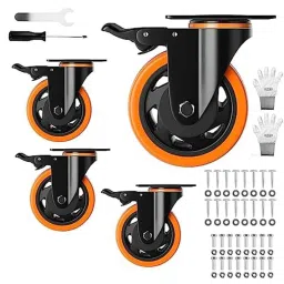 Implemental 4 Pcs 3 inch PU Swivel Castor Wheels Set with Brake-16