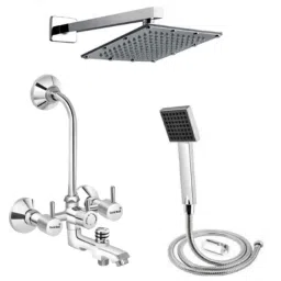 Gold Bell Flora Brass Silver Chrome Finish 3 in 1 Wall Mixer Set with 6x6 inch Overhead Shower &a; 15 inch Arm, BR3IN1G107-image-70