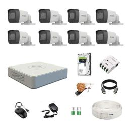 Hikvision 8 Channel DVR, 5MP 8 Pcs Day/Night Vision Bullet Camera, 2TB HDD, 70m 1+3 Cable Roll, 8 CH Power Supply, BNC &a; DC Full Kit-71