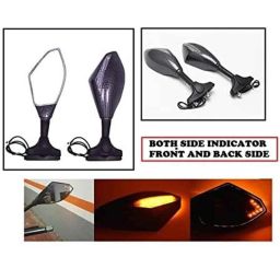 Meenu Arts Rear View Side Glass Mirror with Amber LED Turn Signal Indicator for RS200-13
