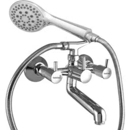 Gold Bell Brass Silver Wall Mounted Chrome 2 in 1 Bathroom Wall Mixer with Round Telephonic Hand Faucet-image-24