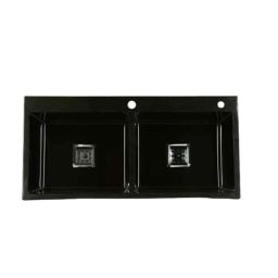 BLACKADO 37x18x10 inch Stainless Steel 304 Satin Finish Black Double Bowl Handmade Kitchen Sink with Tap Hole-image-47