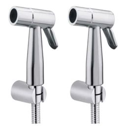 Drizzle Bullet 1/2 inch Plastic Chrome Finish Health Faucet with 1m Flexible Tube &a; Wall Hook (Pack of 2)-picture-0