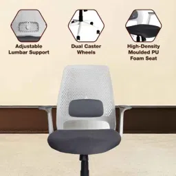 OOlive Nova OC100 Breathable Fabric Mesh White &a; Grey Adjustable Height Executive Office Chair with Back Support, OCNVWH0100 image 2