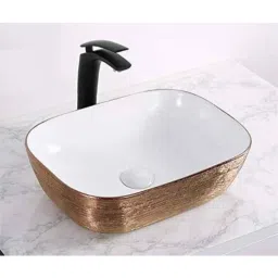 Bassino 45.5x32.5x13.5cm Ceramic White &a; Rose Gold Metallic Finish Square Wash Basin, BTT-1097-B-image-57