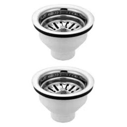 Drizzle 2 Pcs 4 inch Plastic Chrome Finish Silver Drain Jali Set for Kitchen, ASINKWASTE2-picture-42