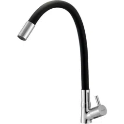 Cloudtail by Prestige Turbo CDT7109 Brass Chrome Finish Black &a; Silver Wall Mounted Swan Neck Tap with Silicone Black Flexible Swivel Spout-10