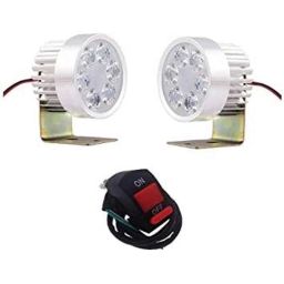 AOW LED Small Round Auxiliary Bike Fog Lamp Light Assembly White (Set of 2) with Switch for TVS Apache 150-38