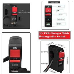 AOW 12V 7/8��� Motorcycle Handlebar Switch with ON/Off Button and USB Charging Port (2 Amp) T-39Universal for All Indian Bikes-41