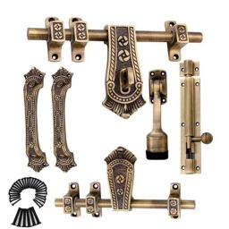 Atom Kohinoor 10 inches Aluminium Brass Antique Single &a; Double Door Fittings Full Set-36