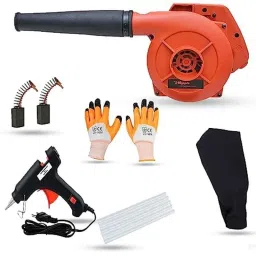 Hillgrove 800W Plastic Red Electric Air Blower with Carbon Brushes, Gloves, Glue Gun &a; 5 Pcs Glue Sticks, HGCM1120-10