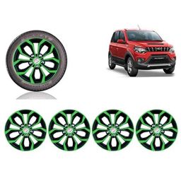 Auto Pearl 4 Pcs 15 inch Green &a; Black ABS Press Type Hubcap Wheel Cover Set with Retention Ring for Mahindra NuvoSport-image-98