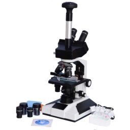 ESAW  40-1500x LED Illumination Compound Student Trinocular Microscope with Semi-Plan Achro Objectives, 1.3MP CMOS &a; Kit-23