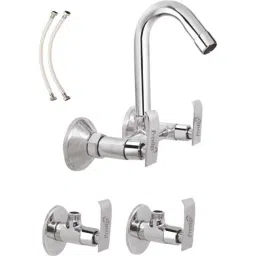 Prestige Qubix 3 Pcs Brass Chrome Finish Sink Mixer, Connection Pipe &a; Angle Cock Set-image-22