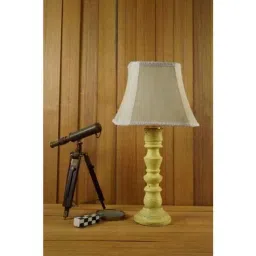 Tucasa Mango Wood Vintage Yellow Table Lamp with 10 inch Polycotton Off White Square Shade, WL-272-picture-4