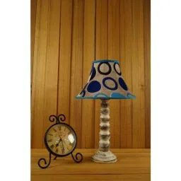 Tucasa Mango Wood Old White Table Lamp with 12 inch Polysilk Blue Circle Shade, WL-188-image-45