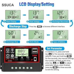 SSUCA 12/24V 20A Intelligent Battery Regulator Solar Charge Controller for Solar Panel with LCD Display &a; USB Port image 3
