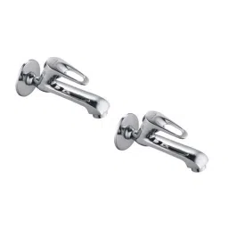 Spazio Hexa Brass Chrome Finish Long Body Bib Cock with Cock Tap Wall Flange (Pack of 2)-picture-34