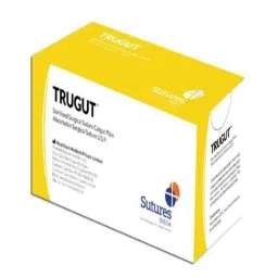 Trugut 12 Foils 1 USP 152cm 1/2 Circle Round Body &a; 1/2 Circle reverse Cutting Double Armed Plain &a; Chromic Absorbable Catgut Suture Box, SN 4275-image-88