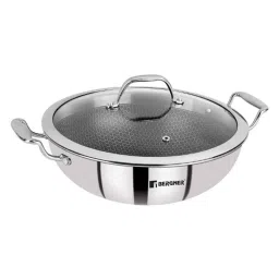 Bergner Hitech Prism 28cm 4.5L Non Stick Stainless Steel Kadhai with Glass Lid, BG-31167-MM-picture-7