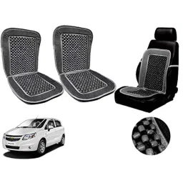 Auto Pearl PU, Velvet &a; Wooden Beads Grey Rectangular Seat Cushion for Chevrolet Sail UVA (Pack of 2 )-image-88