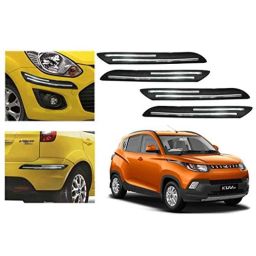 Auto Pearl 4 Pcs PVC &a; Rubber Black Double Chrome Linning Bumper Corner Moulding Set for Mahindra KUV 100-picture-47
