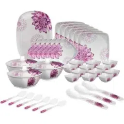 Sigri-Wala 40 Pcs Melamine Plastic White &a; Pink Dinner Set-picture-48