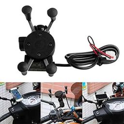 AOW Bike X-Grip Mobile Phone Holder with USB Charger for Tvs Scooty Streak (Mirror Fitting)-16