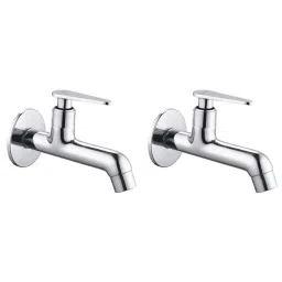 Spazio Vignette Smartbuy Brass Chrome Finish Quarter Turn Long Nose Bib Cock with Wall Flange for Bathroom (Pack of 2)-picture-38