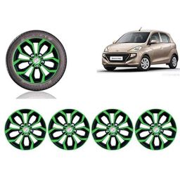 Auto Pearl 4 Pcs 14 inch Black &a; Green ABS Press Type Hubcap Wheel Cover Set with Retention Ring for Hyundai Santro2018SportsA-39
